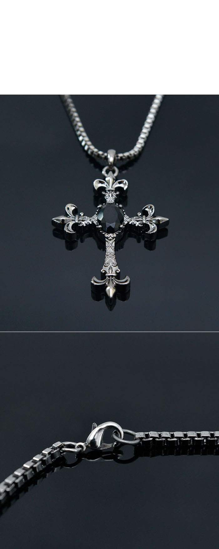 Accessories :: Necklaces :: Dark Edge Gothic Black Jewel Cross-Necklace 181 - GUYLOOK Men's 